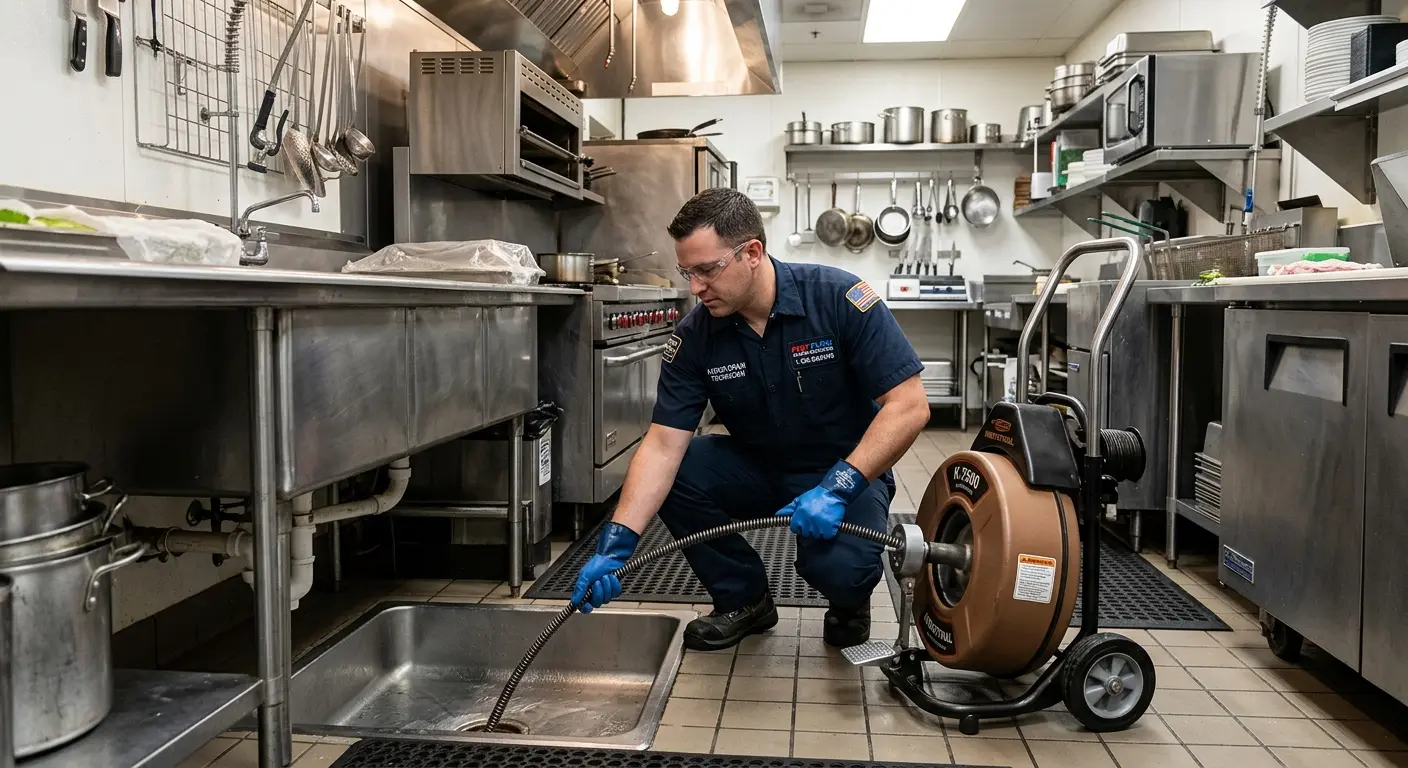 Commercial drain cleaning service in a restaurant kitchen in Verona